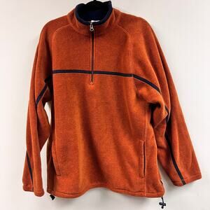 Vintage Old Navy 2004 LG half zip toggle hem fleece pull over sweater orange